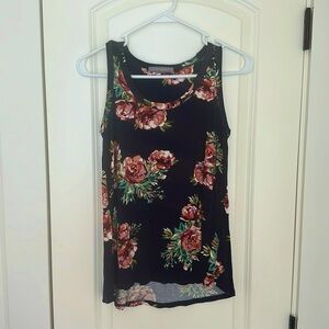 Loveappella Earnest Swing Knit Top XS navy blue floral tank top